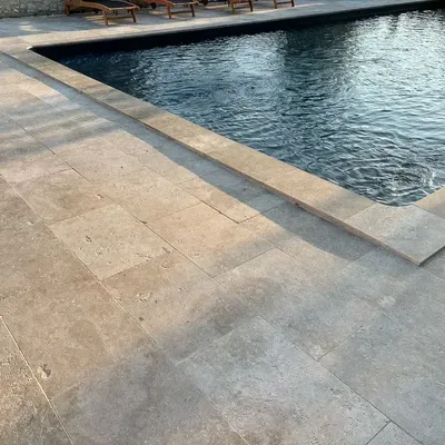 Indoor floor coverings - Travertine Mix Coping Stone - 61 cm x 33 cm, 3 cm, Rounded - LIGERIO