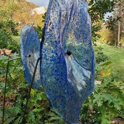 Floral decoration - Glass flower in transparent, dark blue, light blue - CARNEOL GLASS