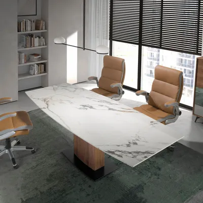 Tables Salle à Manger - Table à manger à rallonge baril ovale marbre porcelaine - ANGEL CERDÁ