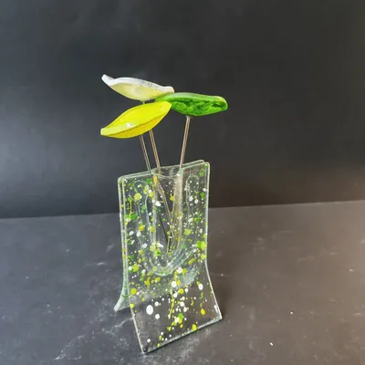 Vases - Small vase set applegreen-yellow color combination with 3 flowers - CARNEOL GLASS