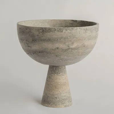 Plats et saladiers - SILVER TRAVERTINE PEDESTAL BOWL XL - KIWANO CONCEPT