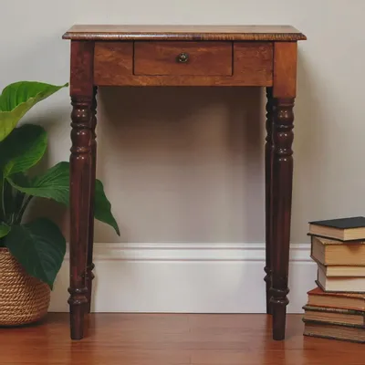 Desks - Artisan Furniture Solid Wood Chestnut Turned Leg Writing Desk, 1 Drawer, Dark Brown - ARTISAN FURNITURE