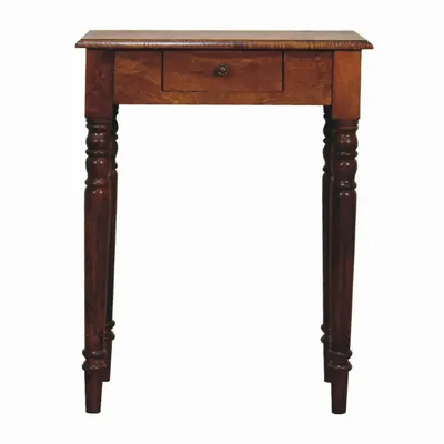 Desks - Artisan Furniture Solid Wood Chestnut Turned Leg Writing Desk, 1 Drawer, Dark Brown - ARTISAN FURNITURE