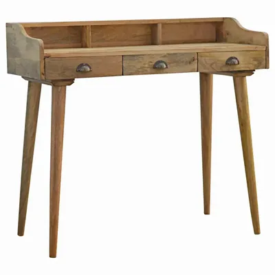 Desks - Artisan Furniture Solid Wood Gallery Back Shell Writing Desk, 3 Drawers, 3 Slots, Brown - ARTISAN FURNITURE