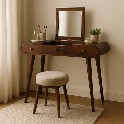 Other tables - Artisan Furniture Solid Wood Chestnut Mirror Dressing Table, 3 Drawers, Dark Brown - ARTISAN FURNITURE