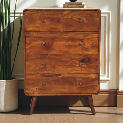 Chiffonniers - Artisan Furniture Commode Courbée en Bois Massif 2 sur 3, Pieds Nordiques, Marron Foncé - ARTISAN FURNITURE