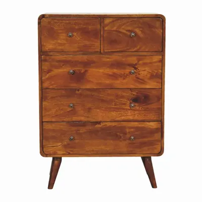 Chiffonniers - Artisan Furniture Commode Courbée en Bois Massif 2 sur 3, Pieds Nordiques, Marron Foncé - ARTISAN FURNITURE