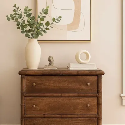 Chiffonniers - Artisan Furniture Commode Sculptée Bambou à 3 Tiroirs, Marron - ARTISAN FURNITURE