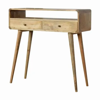 Console table - Artisan Furniture Solid Wood Curved Oak-ish Console Table, 2 Drawers and Open Slot, Beige - ARTISAN FURNITURE