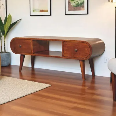 Meubles TV - Artisan Furniture en bois massif Londres Châtaigne TV Stand, 2 Tiroirs, 1 Open Niche, Dark Marron - ARTISAN FURNITURE