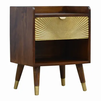 Night tables - Artisan Furniture Solid Wood Manila Gold One Drawer Nightstand, 1 Shelf, Darl Brown & Golden - ARTISAN FURNITURE