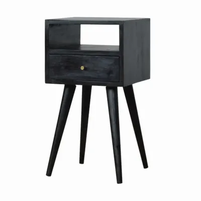 Night tables - Artisan Furniture Solid Wood Mini Ash Black Nightstand, 1 Drawer, 1 Open Slot, Ash Black - ARTISAN FURNITURE
