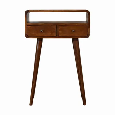 Consoles - Artisan Furniture en bois massif Mini Châtaigne Console, 2 Tiroirs and Open Niche, Dark Marron - ARTISAN FURNITURE