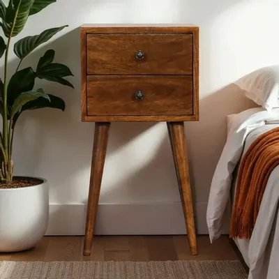Night tables - Artisan Furniture Solid Wood Mini Chestnut Nightstand, 2 Drawers, Dark Brown - ARTISAN FURNITURE