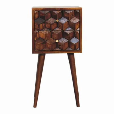 Night tables - Artisan Furniture Solid Wood Mini Chestnut Cube Nightstand, 2 Drawers, Dark Brown - ARTISAN FURNITURE