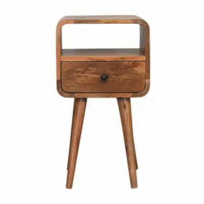 Night tables - Artisan Furniture Solid Wood Mini Oak-ish Curve Open Nightstand, 1 Drawer and Open Slot, Beige - ARTISAN FURNITURE