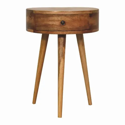 Tables de nuit - Artisan Furniture en bois massif Mini Chêne clair De forme circulaire Table de chevet, 1 Tiroir, Marron - ARTISAN FURNITURE