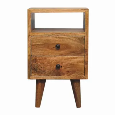 Night tables - Artisan Furniture Solid Wood Mini Classic Open Nightstand, 2 Drawers and Open Slot, Oak-ish, Brown - ARTISAN FURNITURE
