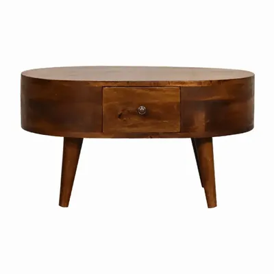 Tables basses - Artisan Furniture en bois massif Mini Commodenut Arrondi Table basse, 2 Tiroir, Marron Foncé - ARTISAN FURNITURE