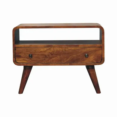 Meubles TV - Artisan Furniture en bois massif Mini Commodenut Courbé Meuble TV, 1 Tiroir, 1 Niche ouverte, Marron Foncé - ARTISAN FURNITURE