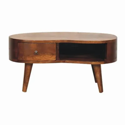 Coffee tables - Artisan Furniture Solid Wood Mini Chestnut Wave Coffee Table, 1 Drawer and Open Slot, Dark Brown - ARTISAN FURNITURE