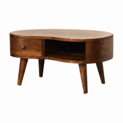 Coffee tables - Artisan Furniture Solid Wood Mini Chestnut Wave Coffee Table, 1 Drawer and Open Slot, Dark Brown - ARTISAN FURNITURE