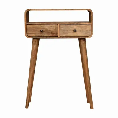Consoles - Artisan Furniture en bois massif Mini Courbé Chêne clair Console, 2 Tiroirs et Niche ouverte, Marron - ARTISAN FURNITURE