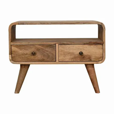 Meubles TV - Artisan Furniture en bois massif Mini Courbé Chêne clair Meuble TV, 2 Tiroirs et Niche ouverte, Marron - ARTISAN FURNITURE