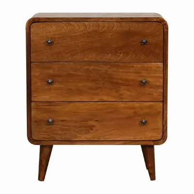 Chests of drawers - Artisan Furniture Solid Wood Mini Curved Chestnut Chest, 3 Drawers, Dark Brown - ARTISAN FURNITURE