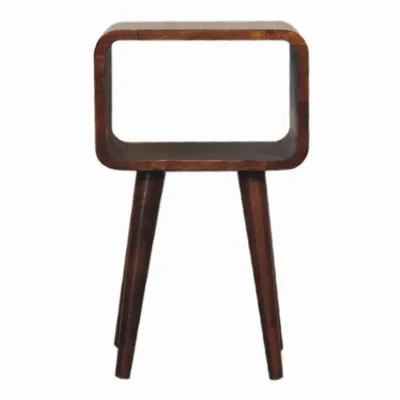 Night tables - Artisan Furniture Solid Wood Mini Curved Chestnut Nightstand, Open Shelf, Dark Brown - ARTISAN FURNITURE