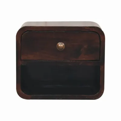 Tables de nuit - Artisan Furniture en bois massif Mini Courbé Noyer de Californie Mural Table de chevet avec Niche ouverte, 1 Tiroir, Marron Foncé - ARTISAN FURNITURE