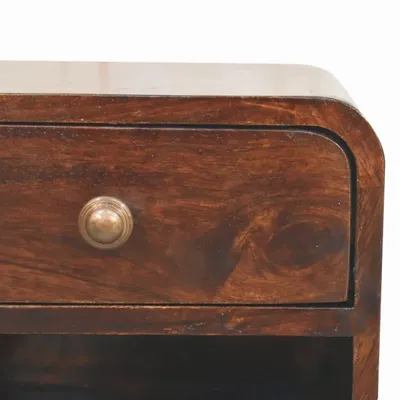 Tables de nuit - Artisan Furniture en bois massif Mini Courbé Noyer de Californie Mural Table de chevet avec Niche ouverte, 1 Tiroir, Marron Foncé - ARTISAN FURNITURE