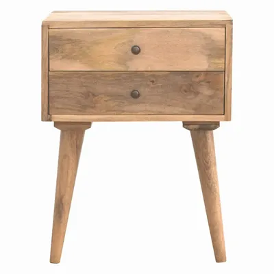 Night tables - Artisan Furniture Solid Wood Modern Nightstand, 2 Drawers, Nordic Legs, Oak-ish, Brown - ARTISAN FURNITURE