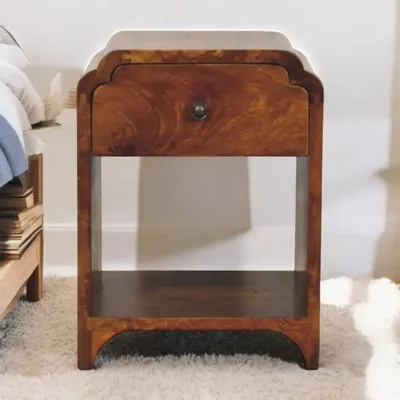 Night tables - Artisan Furniture Solid Wood Newton Mini Chestnut Nightstand with a drawer and open shelf, Dark Brown - ARTISAN FURNITURE
