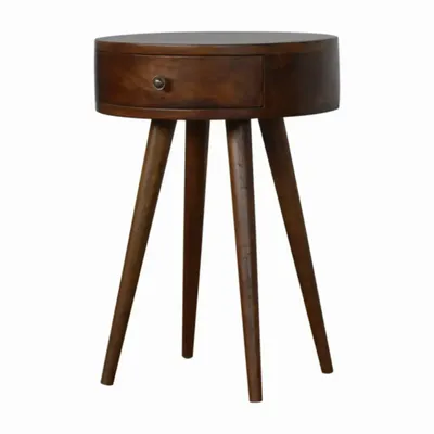 Night tables - Artisan Furniture Solid Wood Nordic Chestnut Circular Nightstand, 1 Drawer, Dark Brown - ARTISAN FURNITURE