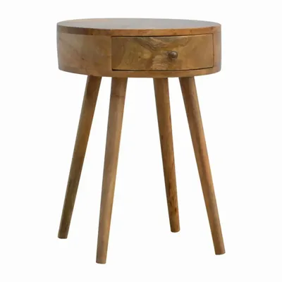 Night tables - Artisan Furniture Solid Wood Nordic Circular Shaped Nightstand, 1 Drawer, Beige - ARTISAN FURNITURE
