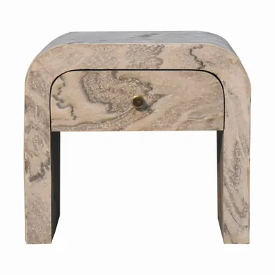 Night tables - Artisan Furniture Solid Wood Nouveau Nightstand, 1 Drawer, Laminated Marble Effect-White - ARTISAN FURNITURE