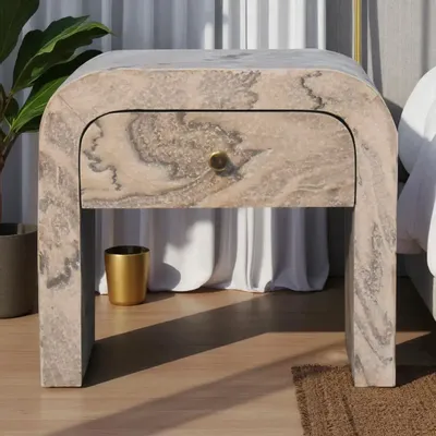 Tables de nuit - Artisan Furniture en bois massif Nouveau Table de chevet, 1 Tiroir, Laminated Marble Effect-White - ARTISAN FURNITURE