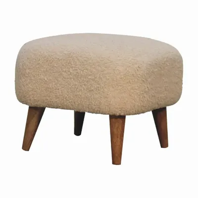 Ottomans - Artisan Furniture Solid Wood Upholstered Boucle Cream Square Footstool, Brown & Cream - ARTISAN FURNITURE