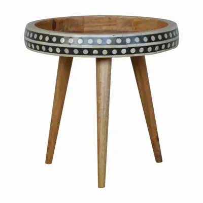 Autres tables  - Artisan Furniture en bois massif Small Dotted Bone Inlay Pattern Table d’appoint, Ouvert Rangement, Beige - ARTISAN FURNITURE