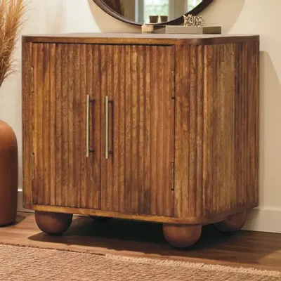 Sideboards - Artisan Furniture Solid Wood Solis Fluted Mini Sideboard, 2 Doors, 2 Shelves, Brown - ARTISAN FURNITURE