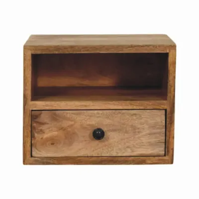 Night tables - Artisan Furniture Solid Wood Solis Wall Mounted Nightstand, 1 Drawer and Open Slot, Oak-ish, Brown - ARTISAN FURNITURE