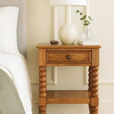 Night tables - Artisan Furniture Solid Wood Spindle Nightstand, 1 Drawer, 1 Shelf, Brown - ARTISAN FURNITURE