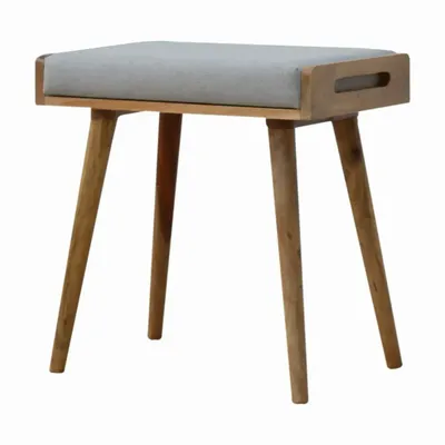Stools - Artisan Furniture Solid Wood Tweed Tray Style Footstool, Upholstered, Nordic Legs, Grey and Brown - ARTISAN FURNITURE