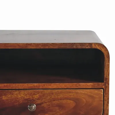 Night tables - Artisan Furniture Solid Wood Large Chestnut Curve Floating Nightstand, 1 Drawer and Open Slot, Dark Brown - ARTISAN FURNITURE