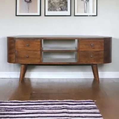 Meubles TV - Artisan Furniture Meuble TV Arrondi en Châtaignier, 4 Tiroirs, 2 Fentes Ouvertes, Marron Foncé - ARTISAN FURNITURE