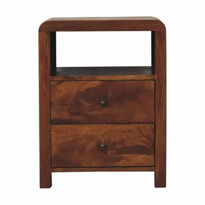 Night tables - Artisan Furniture Solid Wood Aspen Nightstand, 2 Drawers, 1 Open Slot, Dark Brown - ARTISAN FURNITURE
