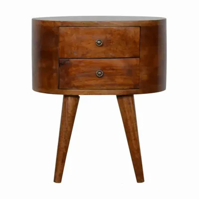 Night tables - Artisan Furniture Solid Wood Chestnut Rounded Nightstand Table, 2 Drawers, Dark Brown - ARTISAN FURNITURE