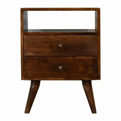 Night tables - Artisan Furniture Solid Wood Classic Chestnut Nightstand, 2 Drawers and Open Slot, Dark Brown - ARTISAN FURNITURE
