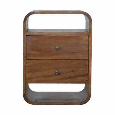 Night tables - Artisan Furniture Solid Wood Chestnut Curve 2 Drawer Nightstand, 2 Open Slot, Dark Brown - ARTISAN FURNITURE